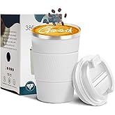 YINBAOGE Insulated Travel Coffee Mug, Spill & Leak Proof, Portable To Go Camping Stainless Steel Coffee Tumbler, Reusable Thermal Coffee Cup with Lid for Hot & Cold Drinks (White, 12 OZ)