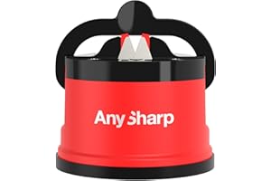 AnySharp Knife Sharpener, Hands-Free Safety, PowerGrip Suction, Safely Sharpens All Kitchen Knives, Ideal for Hardened Steel & Serrated, World's Best, Compact, One Size, Red