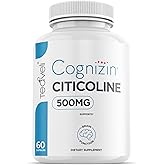 Teaveli Cognizin Citicoline- 500mg CDP Choline Capsules- Clinically Studied Brain Supplement to Support Clarity, Concentration and Memory – Most Bioavailable Form of Choline Supplements - 60 Servings