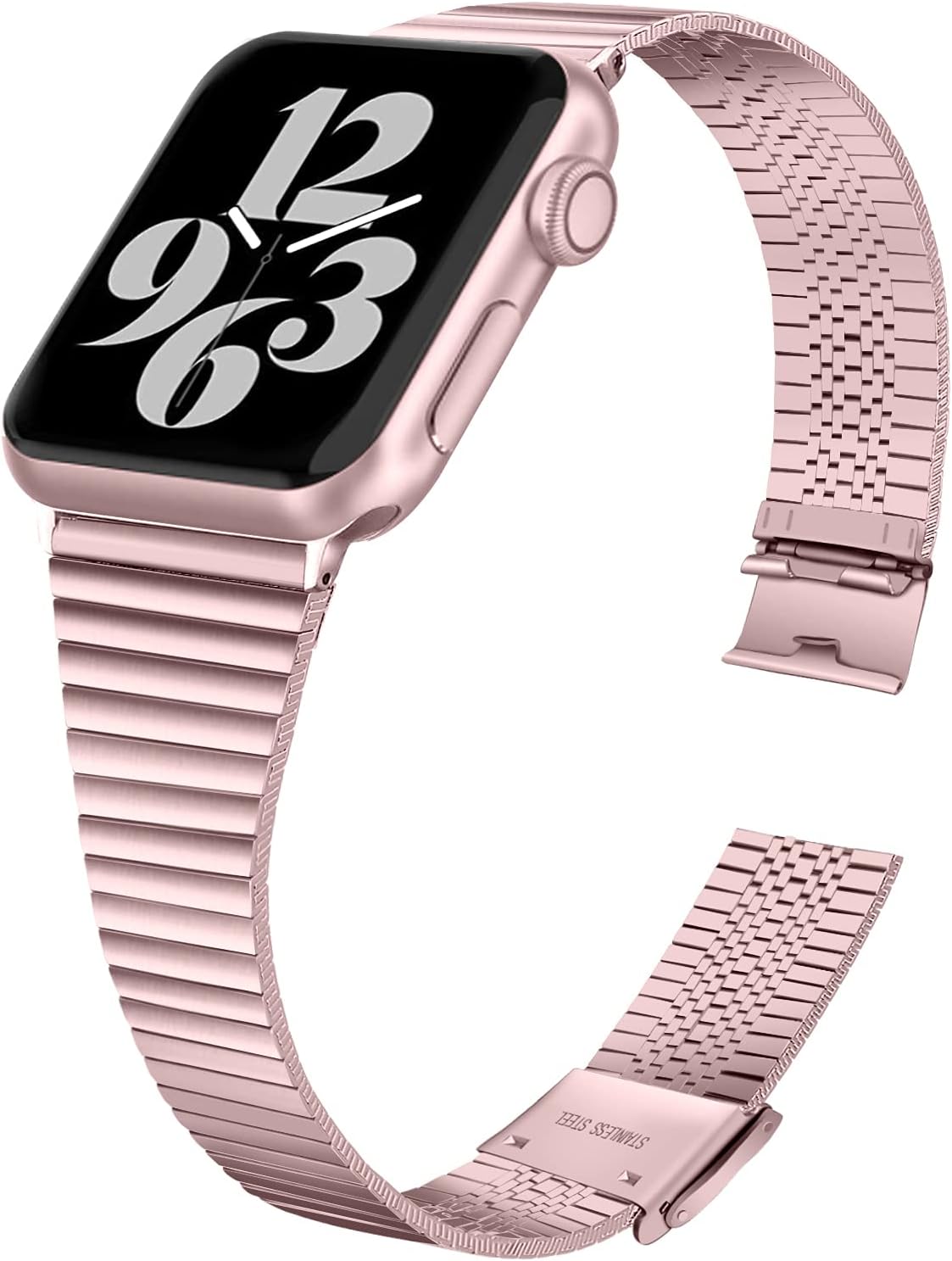 HAYUL Bands Compatible with Apple Watch Band 38mm 40mm 42mm 44mm, Stylish Thin Stainless Steel Metal Slim Bands Replacement for iWatch Series 6/5/4/3/2/1 & iWatch SE Women Men (Pink Gold, 38/40mm)