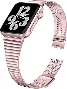 HAYUL Bands Compatible with Apple Watch Band 38mm 40mm 42mm 44mm, Stylish Thin Stainless Steel Metal Slim Bands Replacement for iWatch Series 6/5/4/3/2/1 & iWatch SE Women Men (Pink Gold, 38/40mm)
