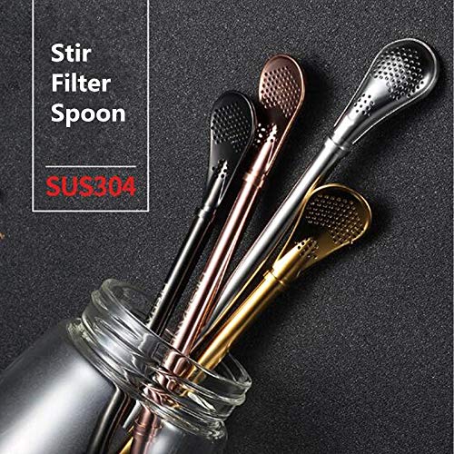 Bombillas Trinkhalme mit Reinigungsbürste für Smoothie, Milchshake und Heißgetränke, Kaffee, Yerba Mate, Strohhalm, Teelöffel, 4 Stück