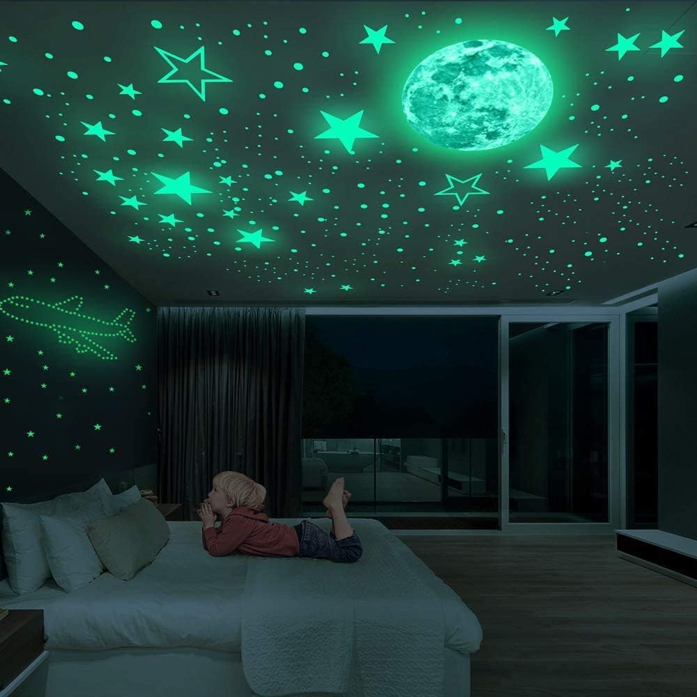 Glow in The Dark Moon and Stars Wall Stickers, 437PCS Adhesive Room Decor, Ceiling Art Stickers for Starry Sky at Night, Removable Wall Stickers, Great for Kids’ Bedroom: Kitchen & Dining