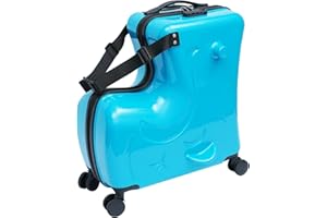 DNYSYSJ 20 Inch Children's Ride On Trolley , Portable Universal Wheel , Carry On Luggage, Waterproof Unisex Boys Girls Travel Suitcase With Lock, ABS+PC (Blue)