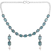 Efulgenz Indian Jewelry Sets for Women Bohemian Jewelry Set for Women Square Crystal Stone Necklace Sets with Dangle Earrings Choker Necklace Earrings Set