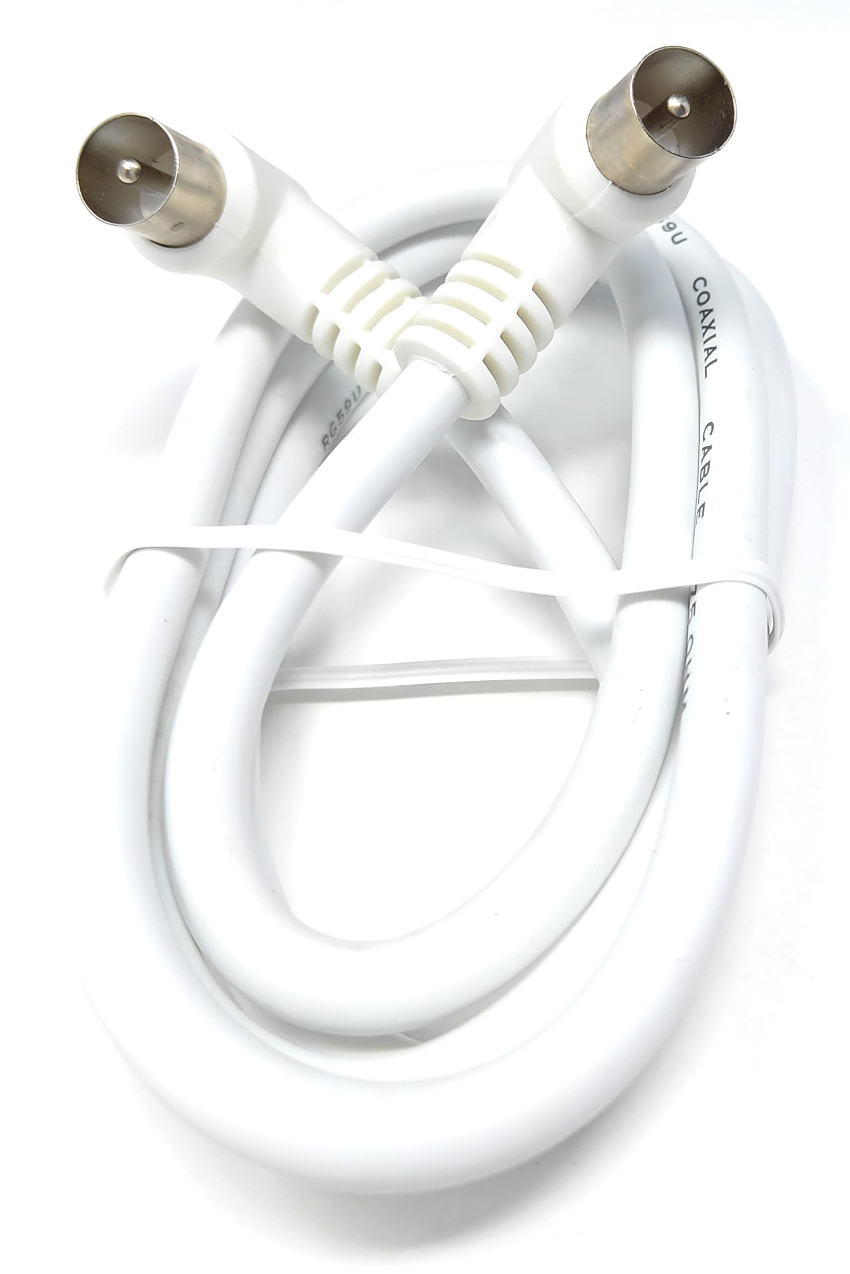 DRUT 1m TV RF Right Angle 90' Male Plug to Male Plug Coaxial TV Freeview Cable Lead 75 Ohm 3.3ft White