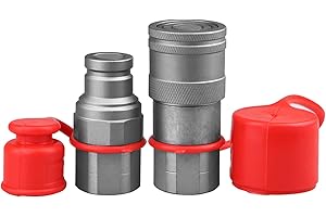 OKBA 3/8" Flat Face Hydraulic Quick Connect Couplers/Couplings with Dust Caps,Hydraulic Quick Coupler Interchange with 3/8" Body ISO 16028 + 3/8" NPT Thread