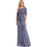 Short Sleeve Glitter Mermaid Evening Dress for Mother of The Bride Patchwork Women's Sequin Formal Gown