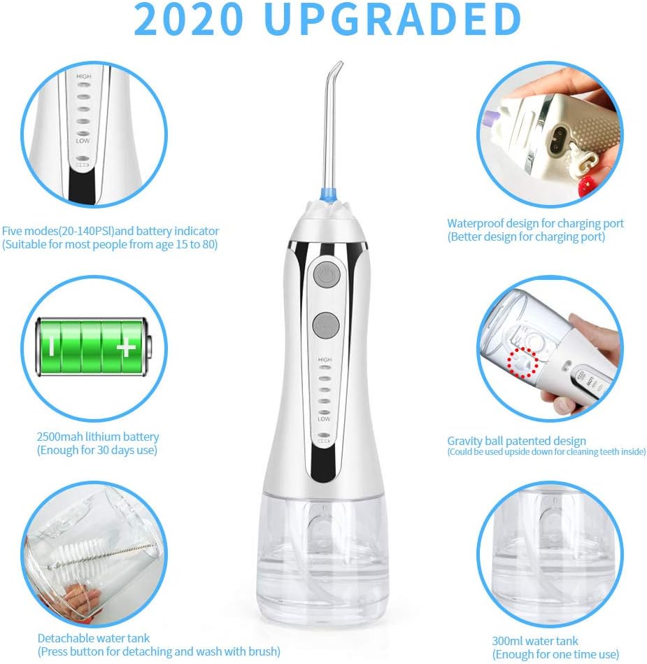 H2ofloss Cordless Water Dental Flosser, Portable Oral Irrigator for Teeth, Braces, Rechargeable & IPX7 Waterproof Teeth Cleaner for Home Travel: Health & Personal Care