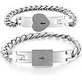 N/A/ Sdsucghsuio 2Pcs Stainless Steel Lover Heart Love Lock Key Bracelet Kit Couple Jewelry Sets