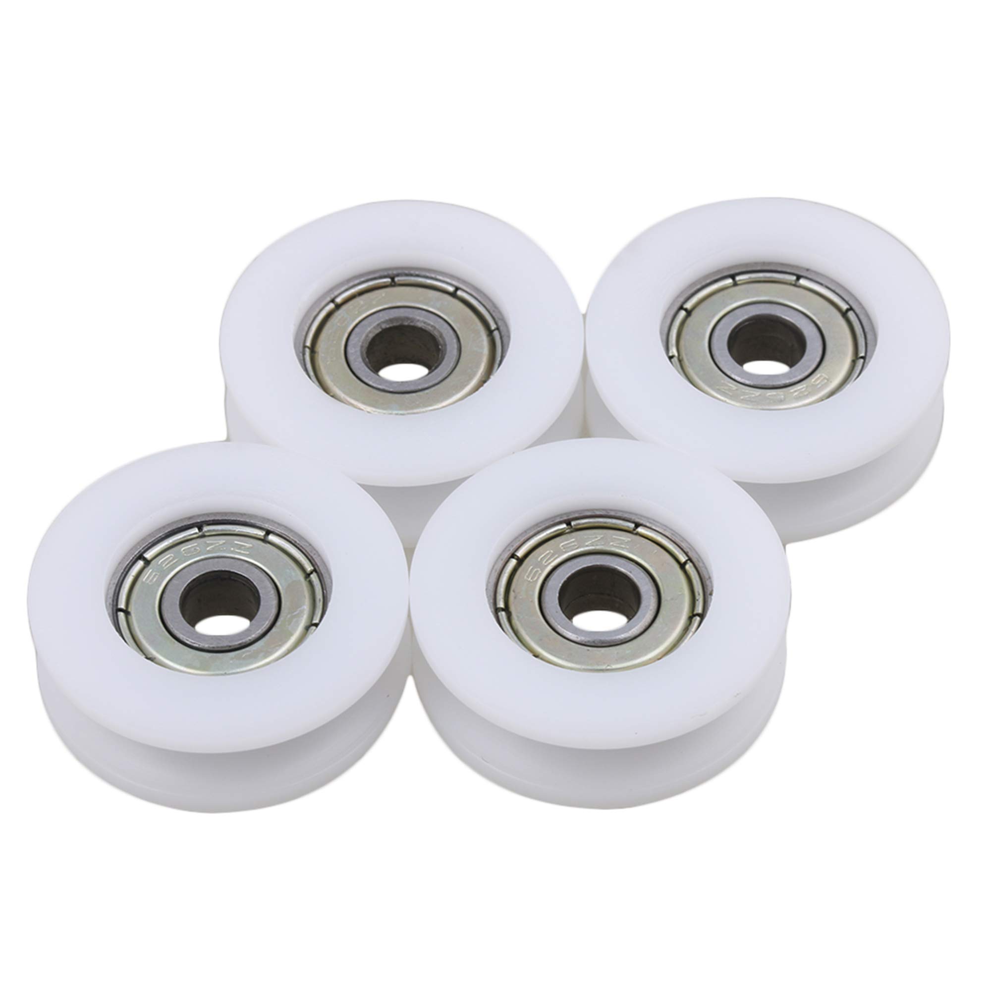 CNBTR 4Pieces 6x30x10mm Flat Plastic Coated Sealed Bearing Steel 626ZZ Deep U-Type Guide Pulley Rail Ball Rolling Bearing Wheel White