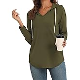 Poetsky Hoodies for Women V Neck Long Sleeve Lightweight Sweatshirts Drawstring Pullover Tops