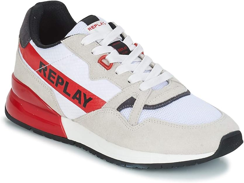 replay Men's Trainers White White/Red White Size 8.5 UK Amazon.co.uk