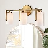 JEENKAE 3-Light Bathroom Vanity Lighting - Modern Farmhouse Gold Wall Sconce with Opal Glass Shades, Elegant Mirror Lights fo