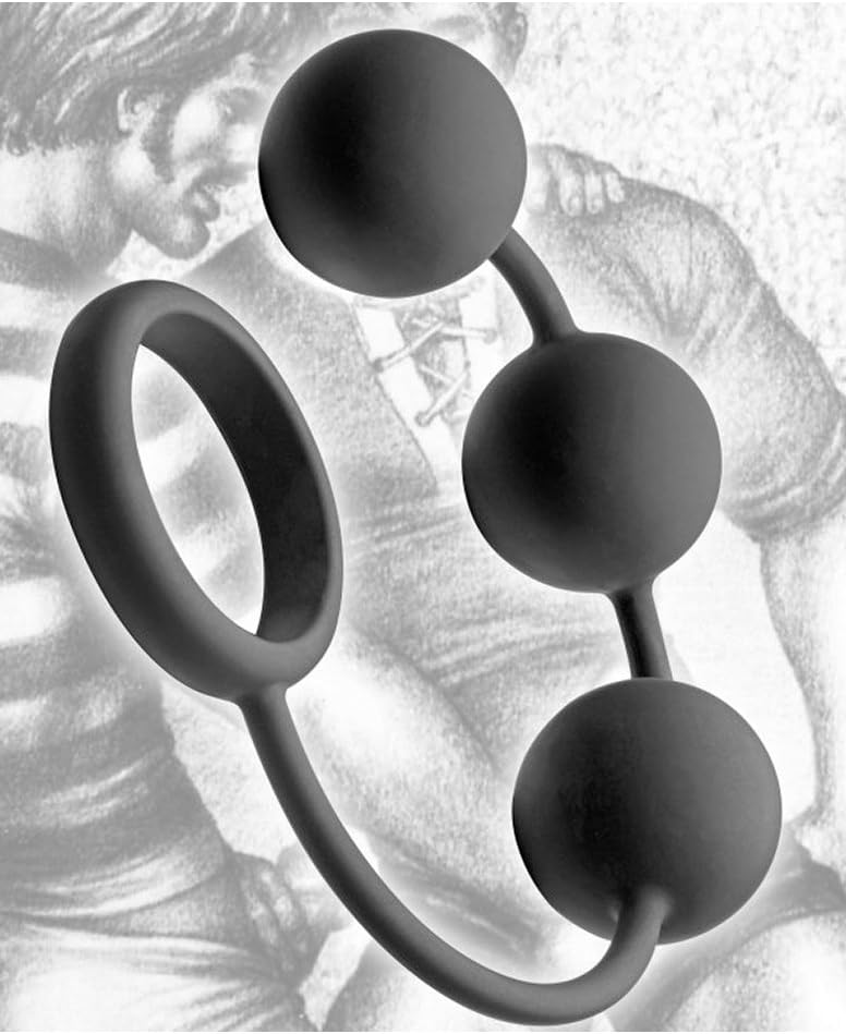 Tom of Finland Black Silicone Cock Ring with 3 Weighted Balls, U - Image 4