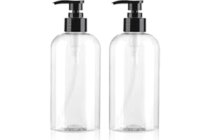 BOENOEA Empty Pump Bottles Dispenser 12.85oz/380ml, Refillable Clear BPA-Free Plastic Pump Bottle for Shampoo, Lotion, Soap and Massage Oil, 2 Pack