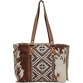 Myra Bag Western Canvas Tote Bag for Women - Cotton & Upcycled Leather Shoulder Weekender Bag Elisa Le