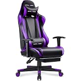 GTPLAYER Gaming Chair with Footrest, Ergonomic Computer Game Desk Chair, Reclining Gamer Chair Seat Height Adjustment, Swivel Rocker with Headrest and Lumbar, Purple