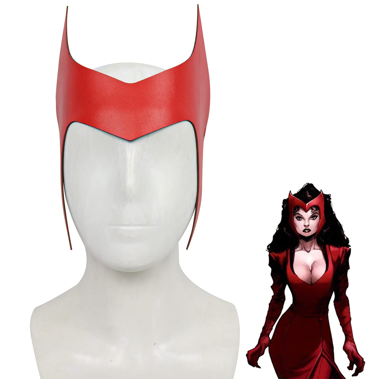 SINSEN Scarlet Witch Crown Wanda Maximoff Headpieces Red Helmet Cosplay Headgear Halloween Costume Props for Adults Teens (Style 3-Leather)