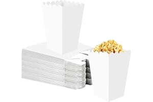 Flunyina White Popcorn Boxes 50Pcs Kraft Paper Popcorn Holder Open Top Popcorn Holder Reusable Oil-Proof Snack Fries Containe