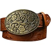 GORGLITTER Women's Cowboy Belts Floral Country Belts Leather Waist Belt for Jeans Pants
