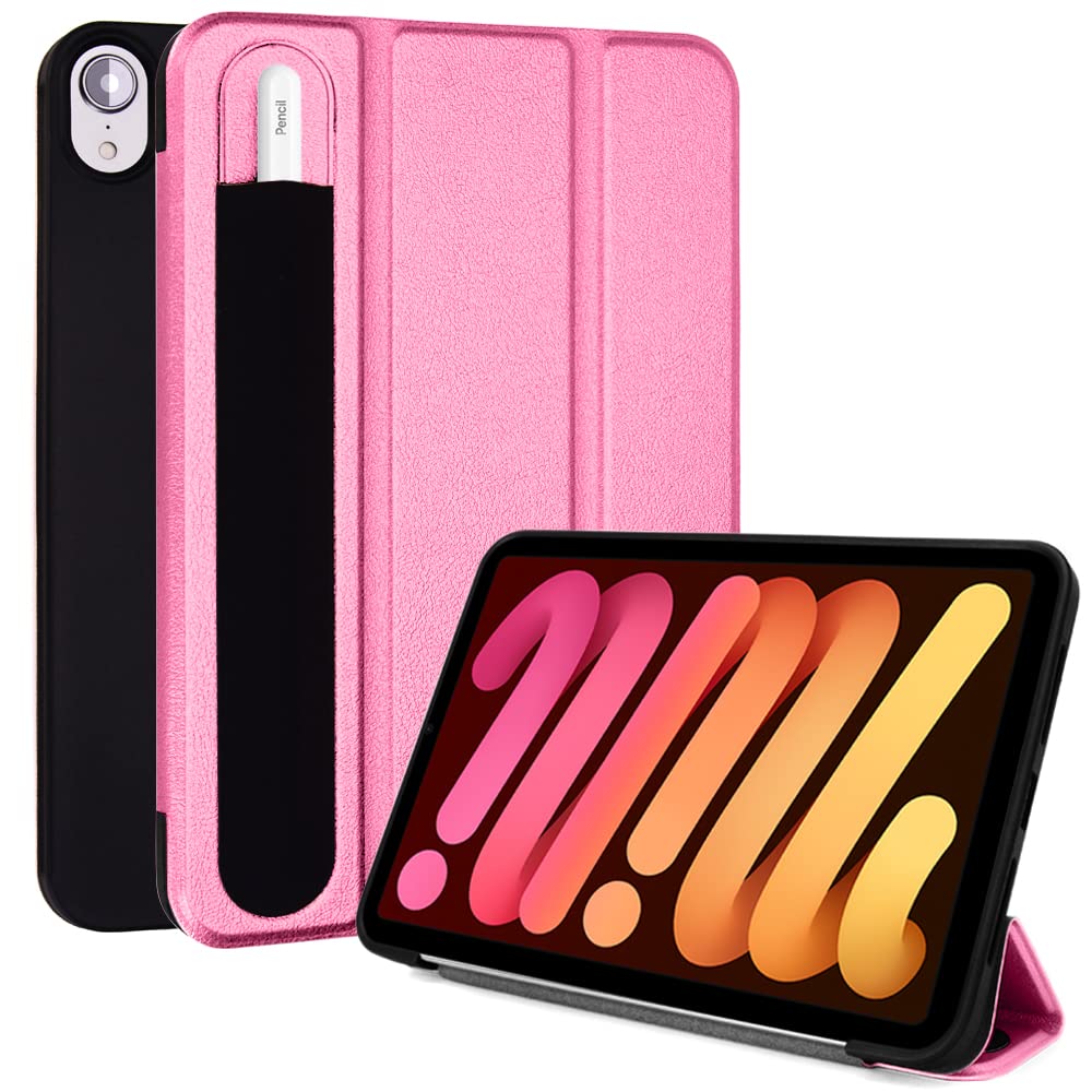 TECHGEAR iPad Mini 7 / Mini 6 (7th & 6th Generation) Smart Case [Pencil Holder] Slim Flip Case Tri-fold Stand Cover with Corner Protection [Auto Wake/Sleep] for iPad Mini 8.3" 2024/2021 - Pink