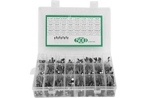 500-Piece Radial Aluminum Electrolytic Capacitor Assortment Kit – 24 Values from 0.1µF to 1000µF, 16V–50V, for Electronics Re