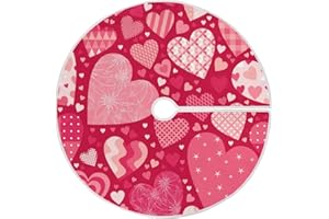 SUABO Happy Valentines Love Heart Christmas Tree Skirt 48 Inch, Pink Tree Floor Door Mat for Party Decoration Holiday Decor Home Indoor Outdoor
