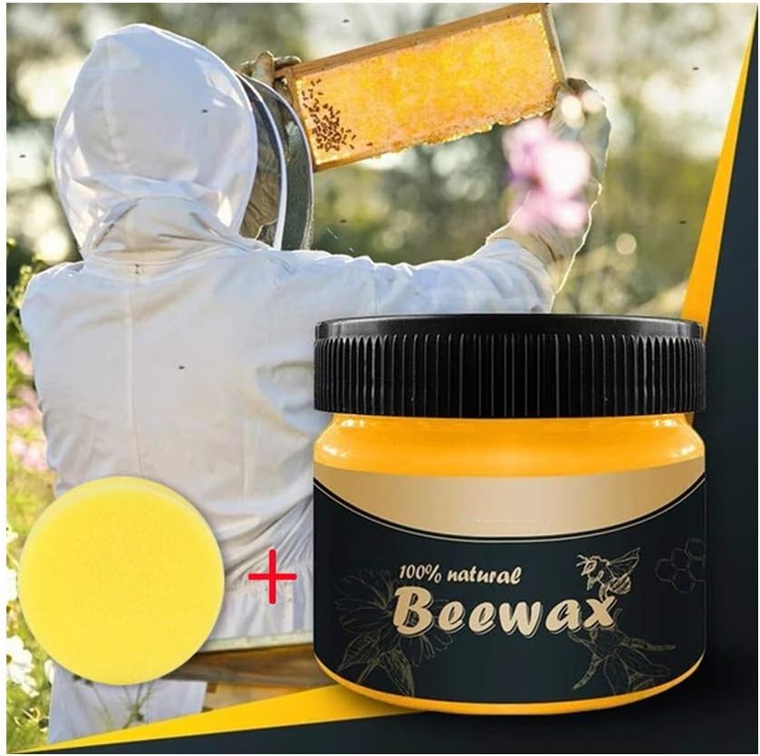 Natural Beeswax Furniture Polish Non-Toxic Wood Wax Preservative,Wood Seasoning Beewax Furniture Care Beeswax for All Wood Furniture,Protect and Enhance The Shine (1PC Sponge + 1PC Wax, 85 g)