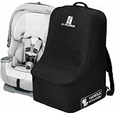 J.L. Childress Padded Backpack Car Seat Travel Bag - Deluxe, Black | 3X thicker padding, AirTag compatible, fits most infant carriers, car seats &amp; boosters for gate or baggage check made easier