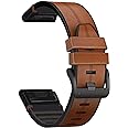 Cinturino Abanen In Pelle E Silicone Per Garmin: Compatibile QuickFit 22 Mm Per Fenix 6/5/7, Instinct, EPIX - Morbido E Antisudore, Adatto A Polsi 155-220mm