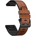 Cinturino Abanen In Pelle E Silicone Per Garmin: Compatibile QuickFit 22 Mm Per Fenix 6/5/7, Instinct, EPIX - Morbido E Antisudore, Adatto A Polsi 155-220mm