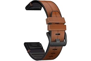 Abanen Leather Watch Bands for Fenix 6 / Fenix 5 / Fenix 7, QuickFit 22mm Soft Genuine Leather with Silicone Sweatproof Wrist Strap for Garmin Fenix 6 Pro/Sapphire,Instinct, EPIX 2,Approach S62/S60