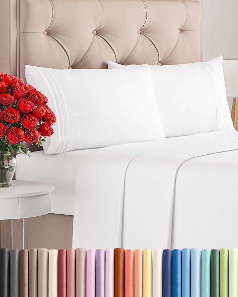 Queen Size 4 Piece Sheet Set - Comfy Breathable & Cooling Sheets - Hotel Luxury Bed Sheets for Women & Men - Deep Pockets, Ea