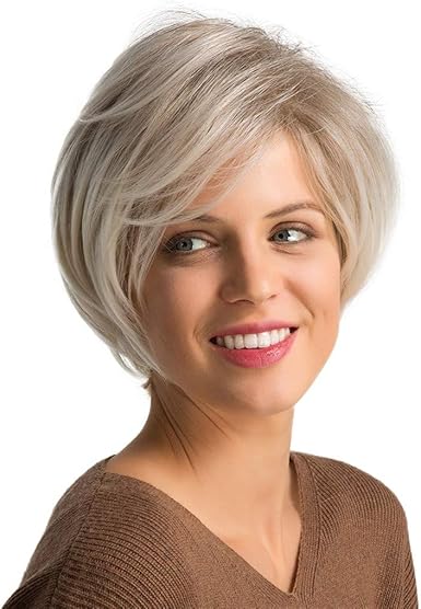Amazon Com Alalaso Mother Wig Short Straight Hairstyles White Wig