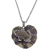 Alilang Brass Tone Topaz Crystal Rhinestones Lotus leaf Frog Pendant Necklace