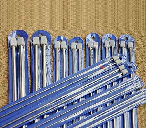 Wartoon 25cm Stainless Steel Hollow Single Pointed Knitting Needle Sweater Staight Needle in Different Sizes(11pirs,22pcs,10 inches Length) with Row Counter Plastic Locking Stitch Makers Scissors