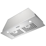 Hermitlux 30 inch Built-in/Insert Range Hood, 600 CFM 3 Speed Vent Hood, Ducted/Ductless Convertible, Stainless Steel Range Hoods with Bright LED Light, Baffle Filters and Charcoal Filters