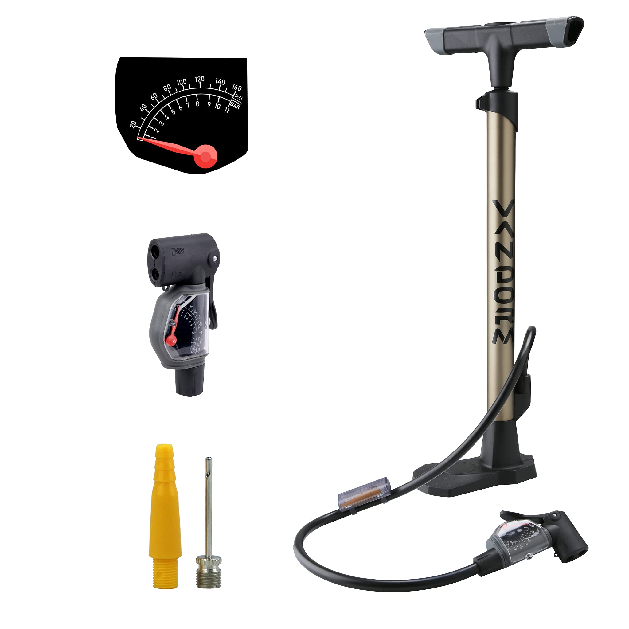 Vandorm Super Lite Alloy Bicycle Lightweight Presta Schrader Universal Bike Pump & FREE Tool Pod Airbed Football Adaptor Inner Tube Track Pump