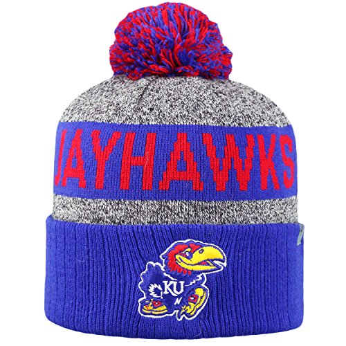 image for Top of the World NCAA Arctic Striped Cuffed Knit Pom Beanie Hat-Kansas