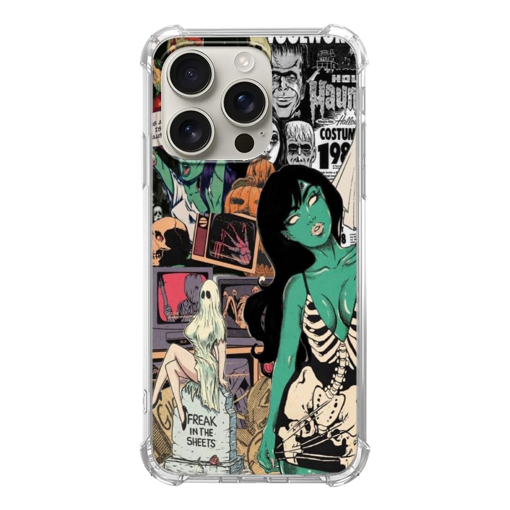 Photo 1 of Lemifelgby Halloween Aesthetic Case Compatible with iPhone 16 Pro Max, Spooky Horror Halloween Phone Case for iPhone 16 Pro Max, Cool TPU Protective Phone Case Cover