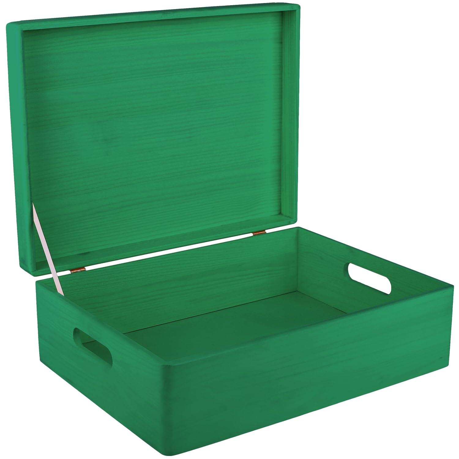 Creative Deco XL Large Green Plain Wooden Storage Box | 40 x 30 x 14 cm (+/-1 cm) | Hinged Lid & Handles | Gift Christmas Xmas Box Storage | UNSANDED Wood Keepsake Memory Craft Chest