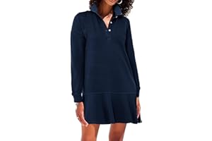 YEXPINE Women's Polo Dress Long Sleeve Collared V-Neck Ruffle Hem Fall Shirt Mini Dresses