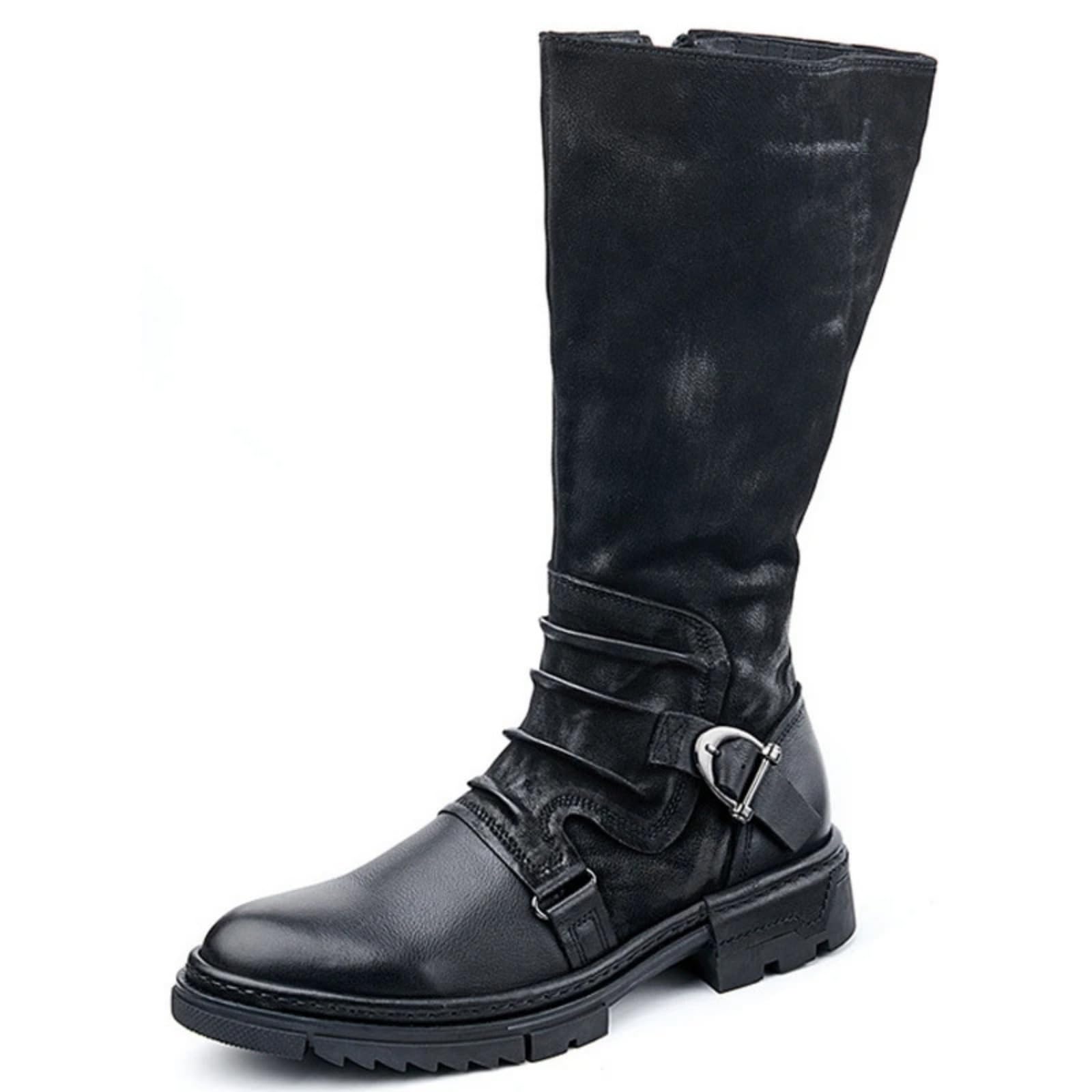 Photo 1 of ( Men 11 size)HOUDBDOL Men'S Tall Riding Boots Leather Role Playing Boots Riding Boots Tall Retro Equestrian Boots Side Zip Motorcycle Combat Boots (black,11)