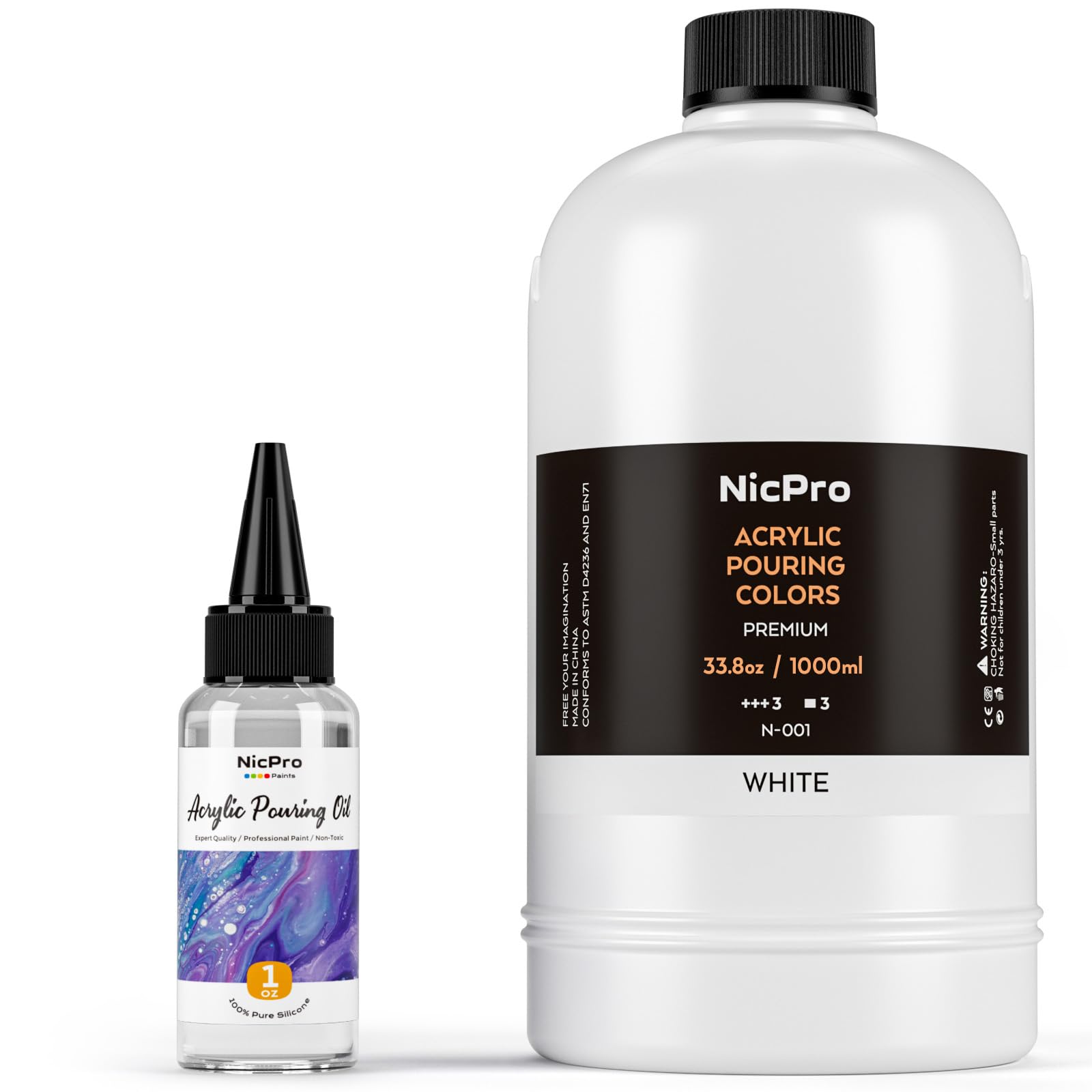 Photo 1 of Nicpro Titanium White Color Acrylic Pour Paint, 33.8 Ounce Pre-Mixed Pouring Paint Supplies with Silicone Pour Oil & Gloves for Canvas, Rock, Wood Cell Creation Flow DIY Art Painting, Ready to Pour