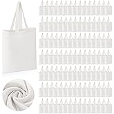 Roowest 120 Pieces Cotton Tote Bag Bulk 15 x 16 Inch Blank Canvas Tote Bags Reusable with Long Handle for Women Men DIY(White)