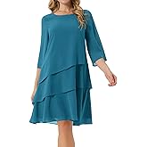 Seta T Women's Chiffon Dresses 3/4 Bell Sleeve Crewneck Tiered Layered Flowy Dress Party Wedding Outfits