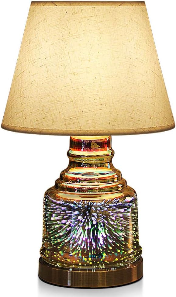 Table Lamp,Desk Lamp with Bulb Included - Modern Lamp with Unique Lampshade,Handmade 3D Effect Glass Base - Perfect for Table in Bedroom,Bedside,Living Room,Office (Table Lamp Bowling)