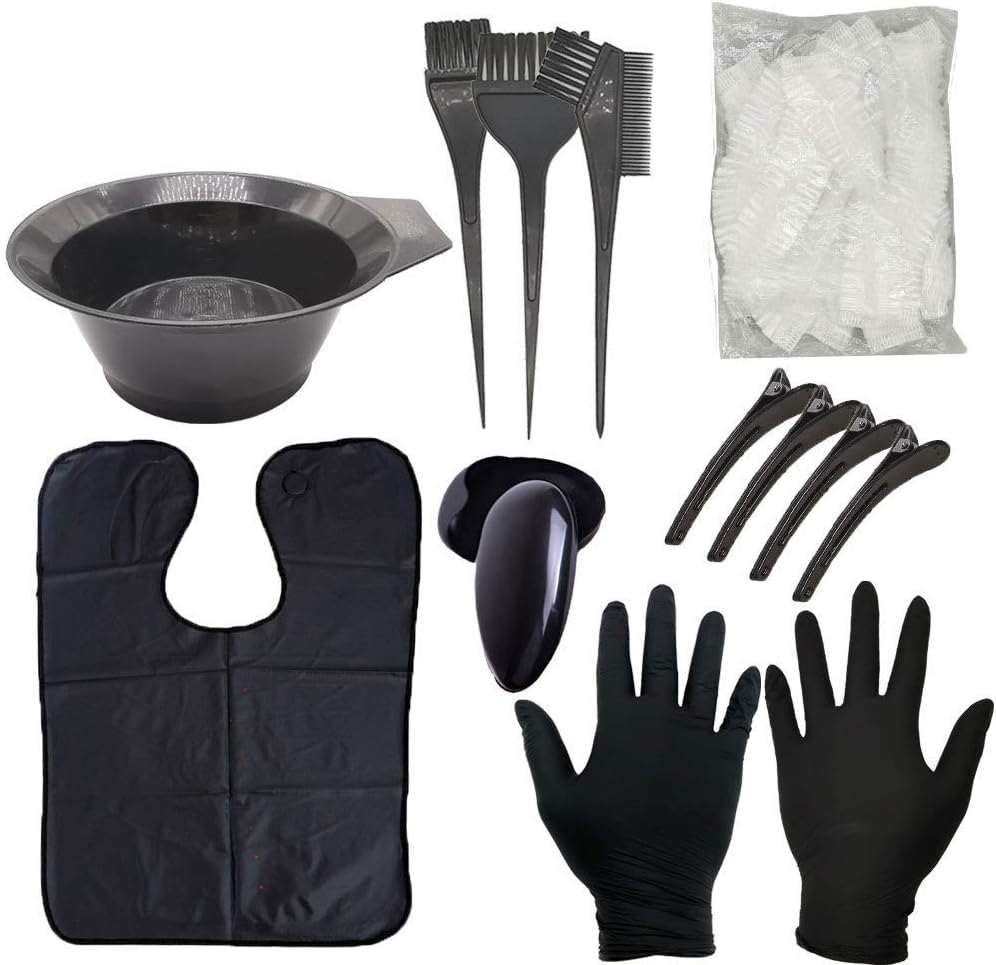 Bestenrose Hair Dye Coloring Kit Hair Tinting Bowl Dye Brush Ear Cover Gloves Hair Highlighting Board Dye Mixer and Hair Coloring Cape For Salon and Home Use Hair Coloring Hair Dryers (9PCS)