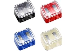 CUTEABC Makeup Pencil Sharpener, 4 Pack Dual Hole Cosmetic Pencil Sharpener for Lip Liner Eyeliner and Brow Pencils, Cosmetic Manual Tools for Women and Makeup Artists,Stainless Steel Blades and Plastic Cover